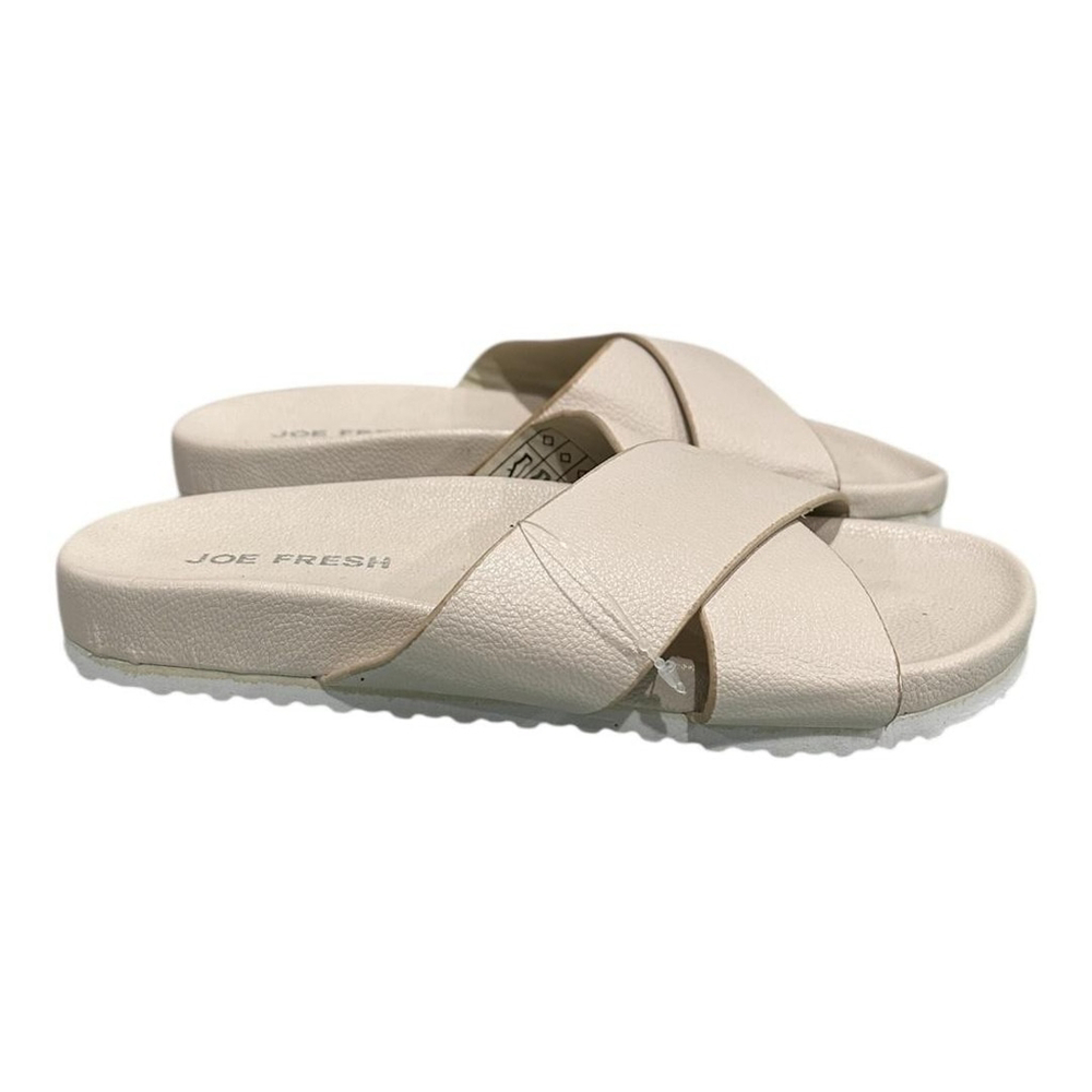 Joe Fresh Slide Sandals Womens Size 6 White Cross Strap Shoes Comfort Casual